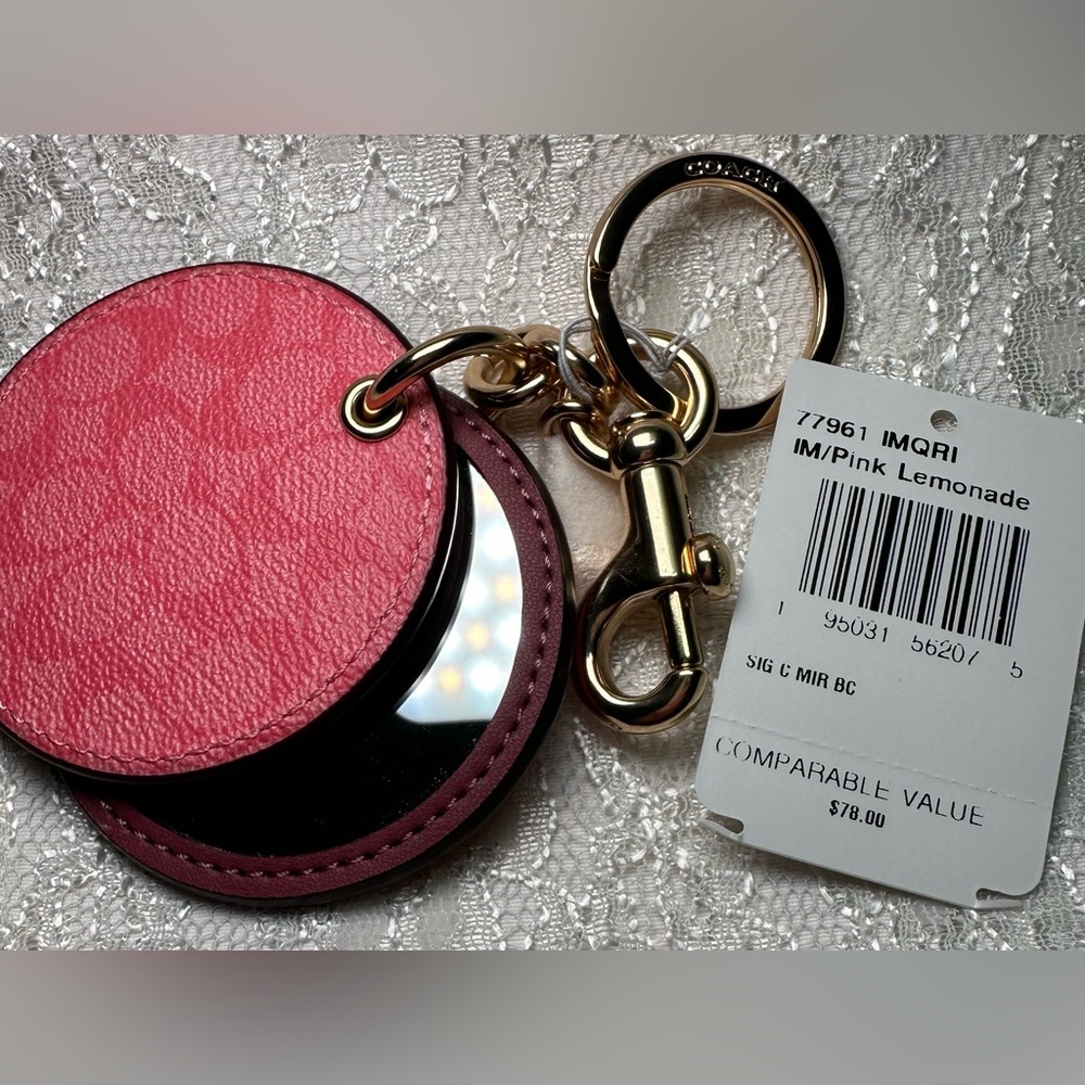 COACH PINK LEMONADE SIGNATURE MIRROR KEY CHAIN